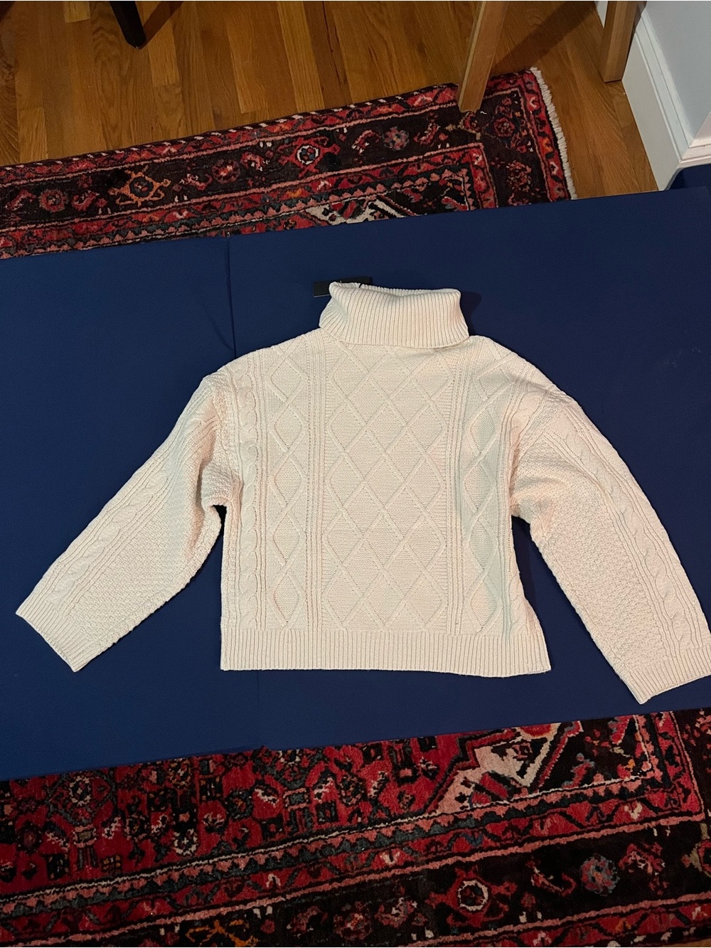 NWT Tahari Cream Cable-Pattern Turtleneck Sweater